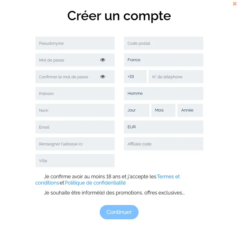 Processus d'inscription CASINADO CASINO